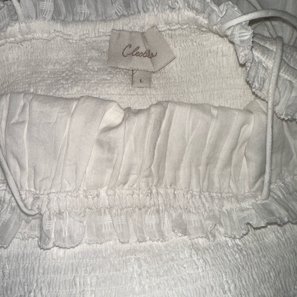 Cleobella Mar Ruffle White Marrakesh Smocked Textured Spaghetti Strap Dress L - Picture 5 of 16
